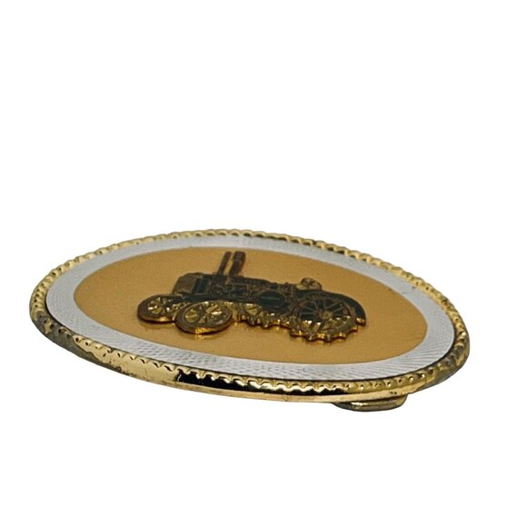 John Deere Silver Tone, Gold Tone & Enamel 2 Cylinder Tractor Belt Buckle (5429) - Picture 2 of 3